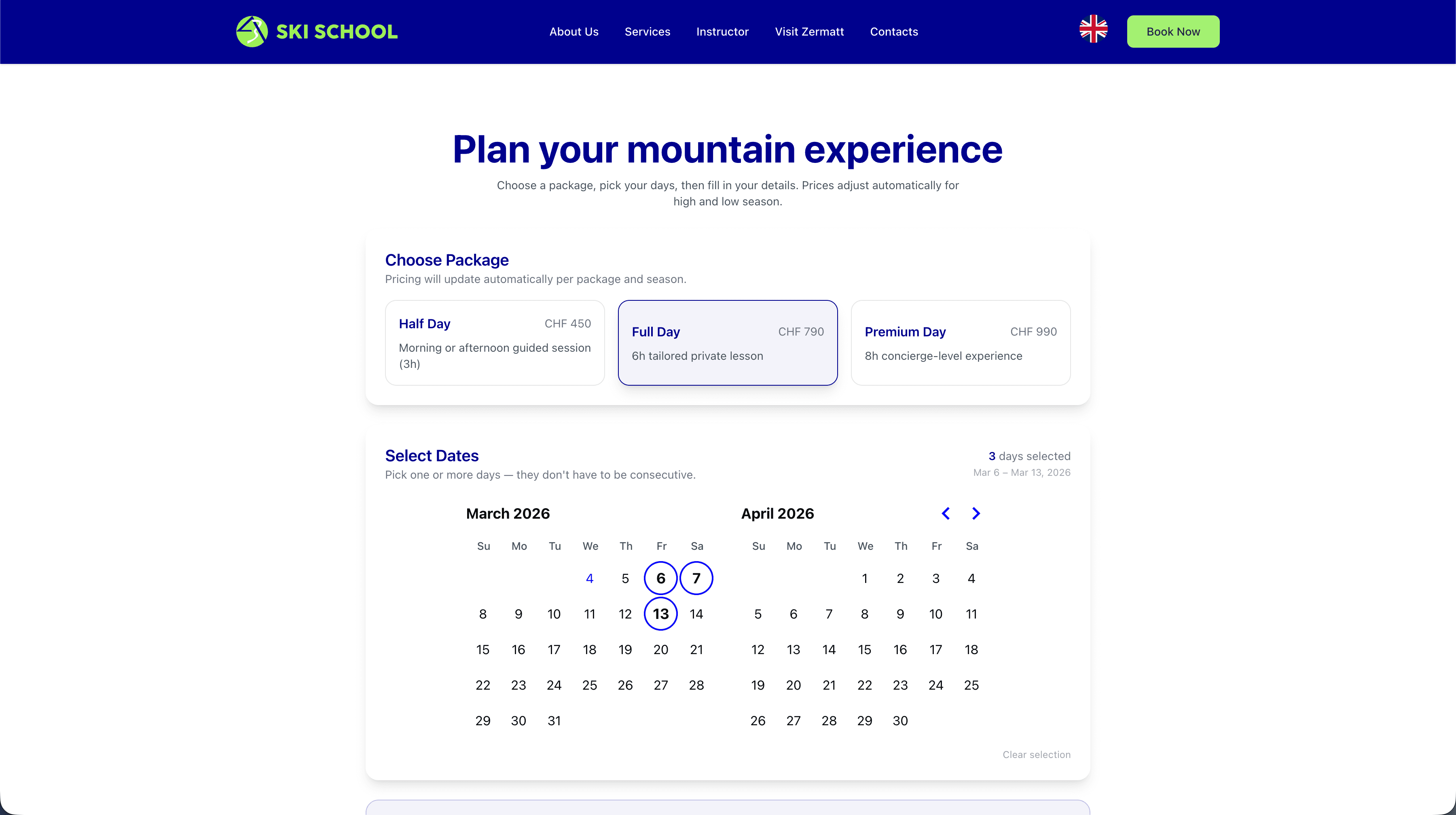 Booking section component